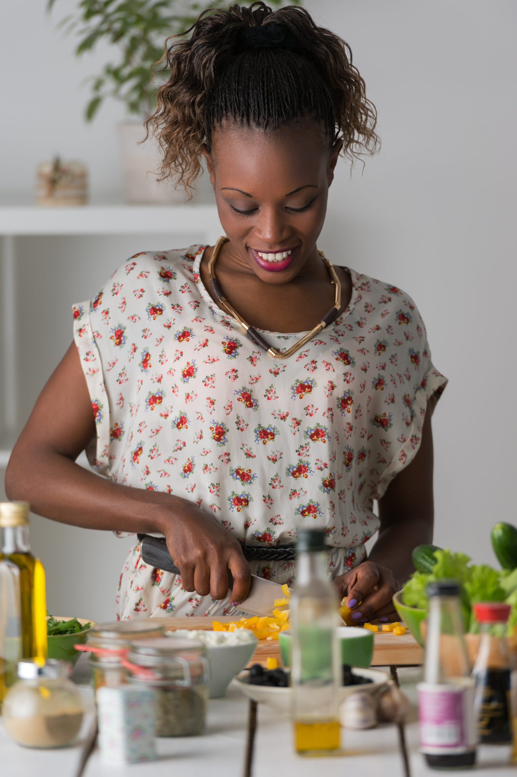 Young girl cooking in kitchen